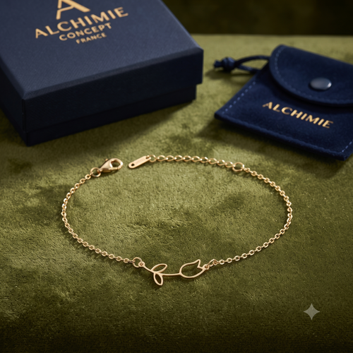 * Bracelet Femme Souple Maille Forçat Fleur Doré – Plaqué Or 1 Micron Premium | Bijou Floral Élégant