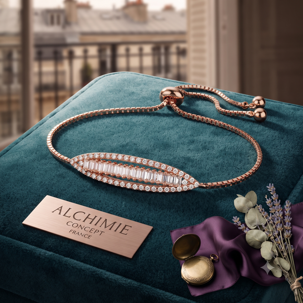 * Bracelet Luxe Serti Or Rose Ovale – Diamants CZ | Collection Alchimie