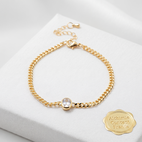 * Bracelet Femme Doré Pendant Ovale Blanc – Plaqué Or 1 Micron