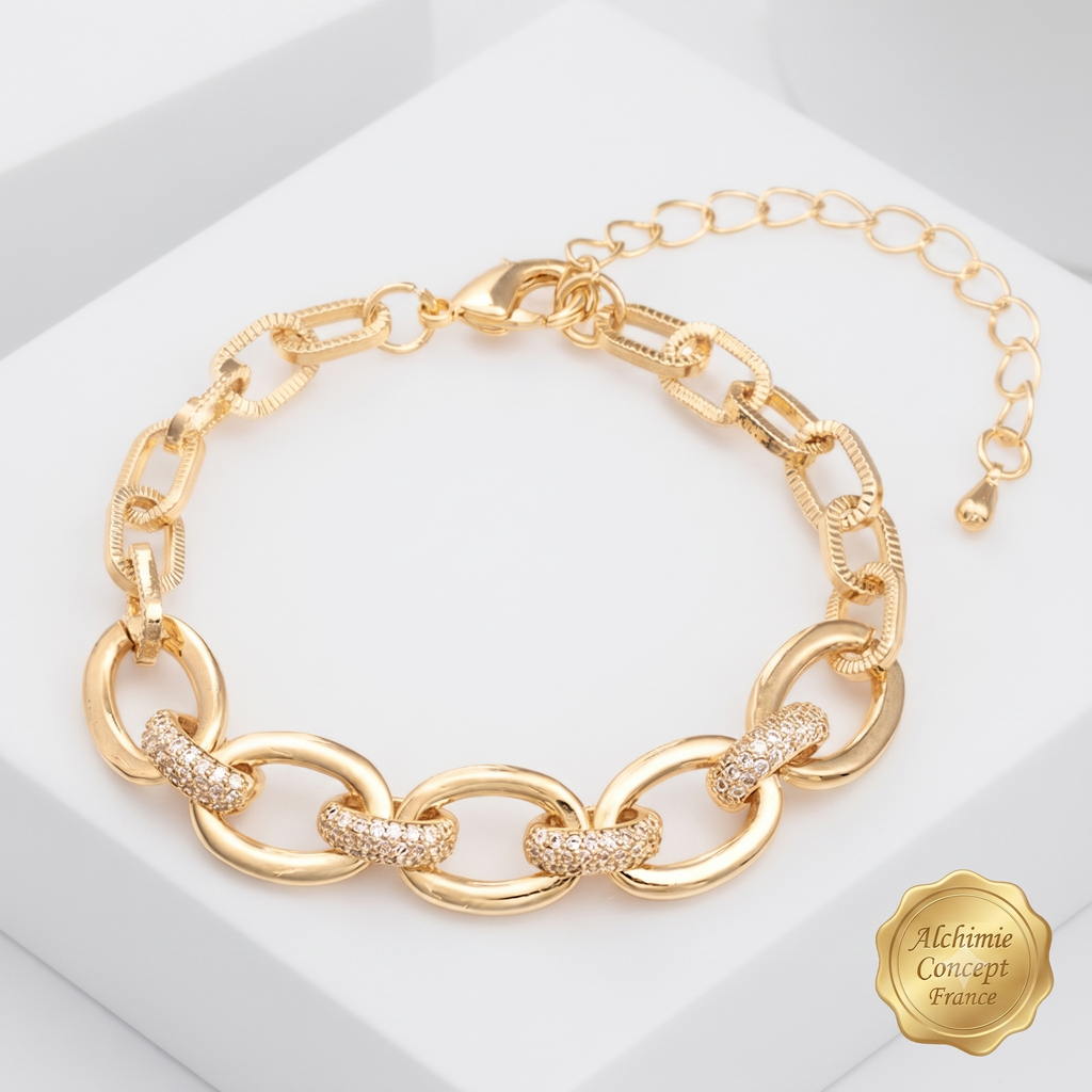 * Bracelet Femme Doré Diamant CZ – Plaqué Or 1 Micron