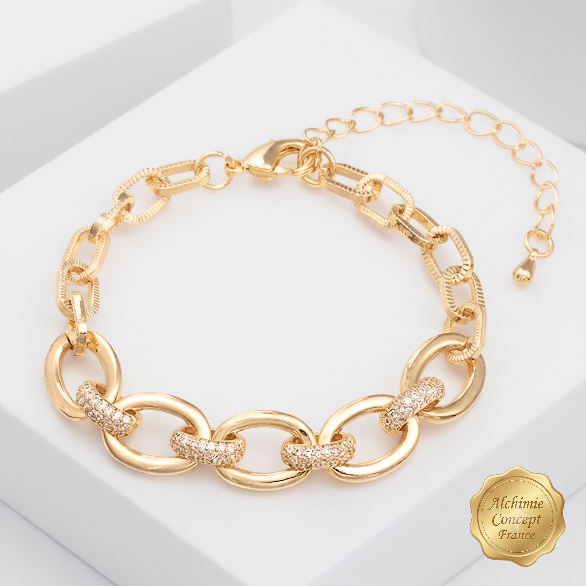 * Bracelet Femme Doré Diamant CZ – Plaqué Or 1 Micron
