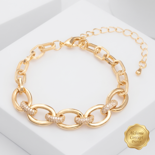 * Bracelet Femme Doré Diamant CZ – Plaqué Or 1 Micron