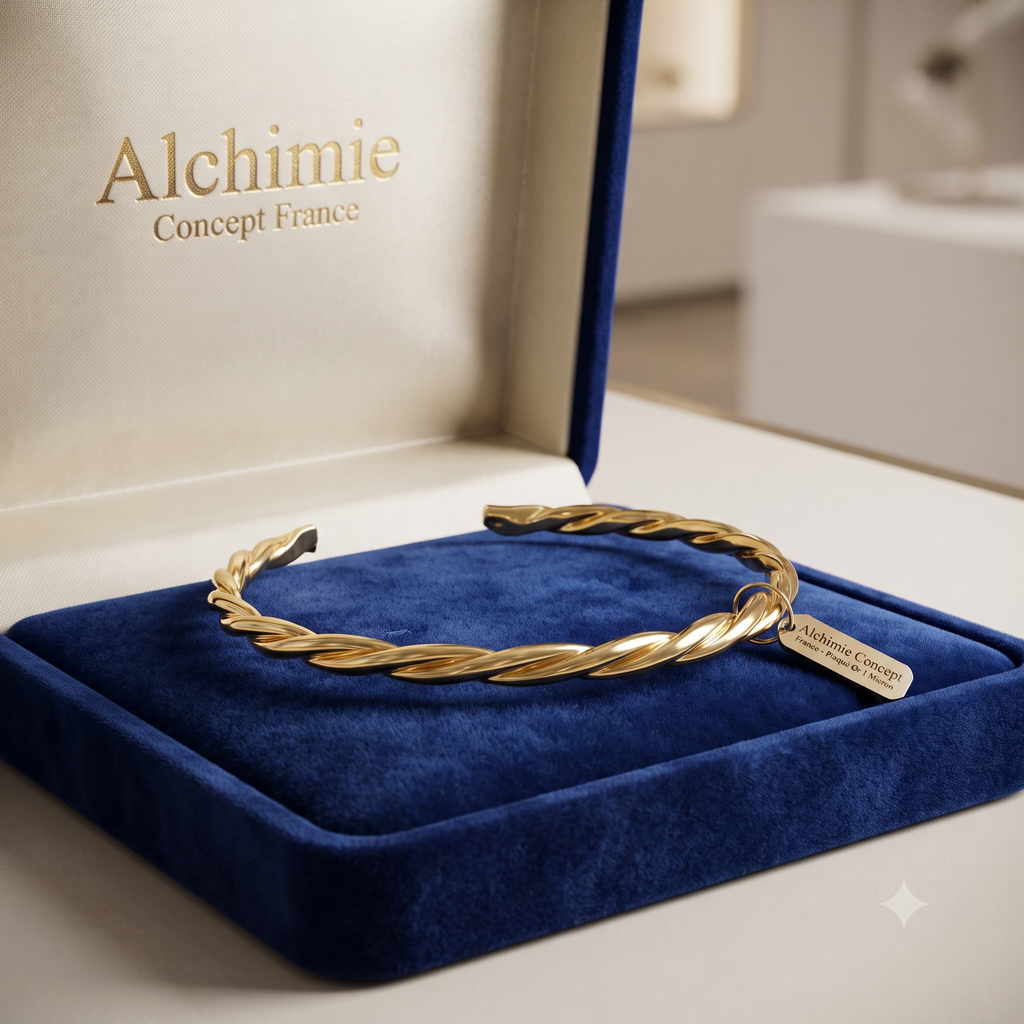 * Bracelet Manchette Jonc Femme Doré – Plaqué Or 1 Micron Premium | Bijou Moderne Élégant