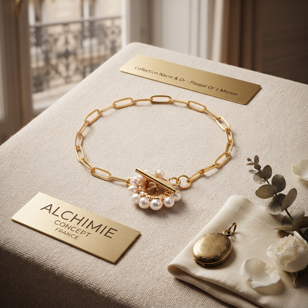 * Bracelet Trombone Doré Perle de Culture Eau Douce – Plaqué Or 1 Micron | Femme 19 cm