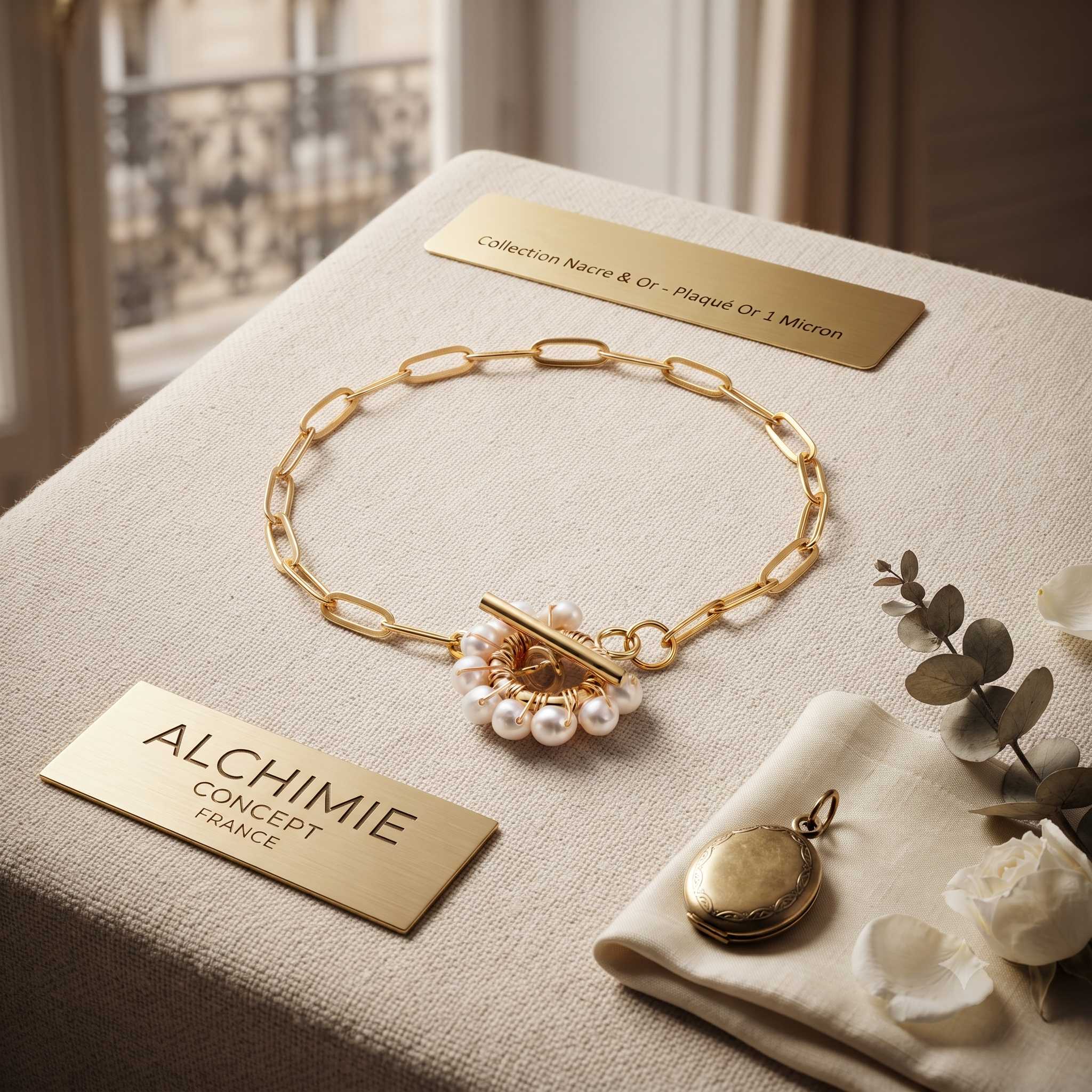 * Bracelet Trombone Doré Perle de Culture Eau Douce – Plaqué Or 1 Micron | Femme 19 cm