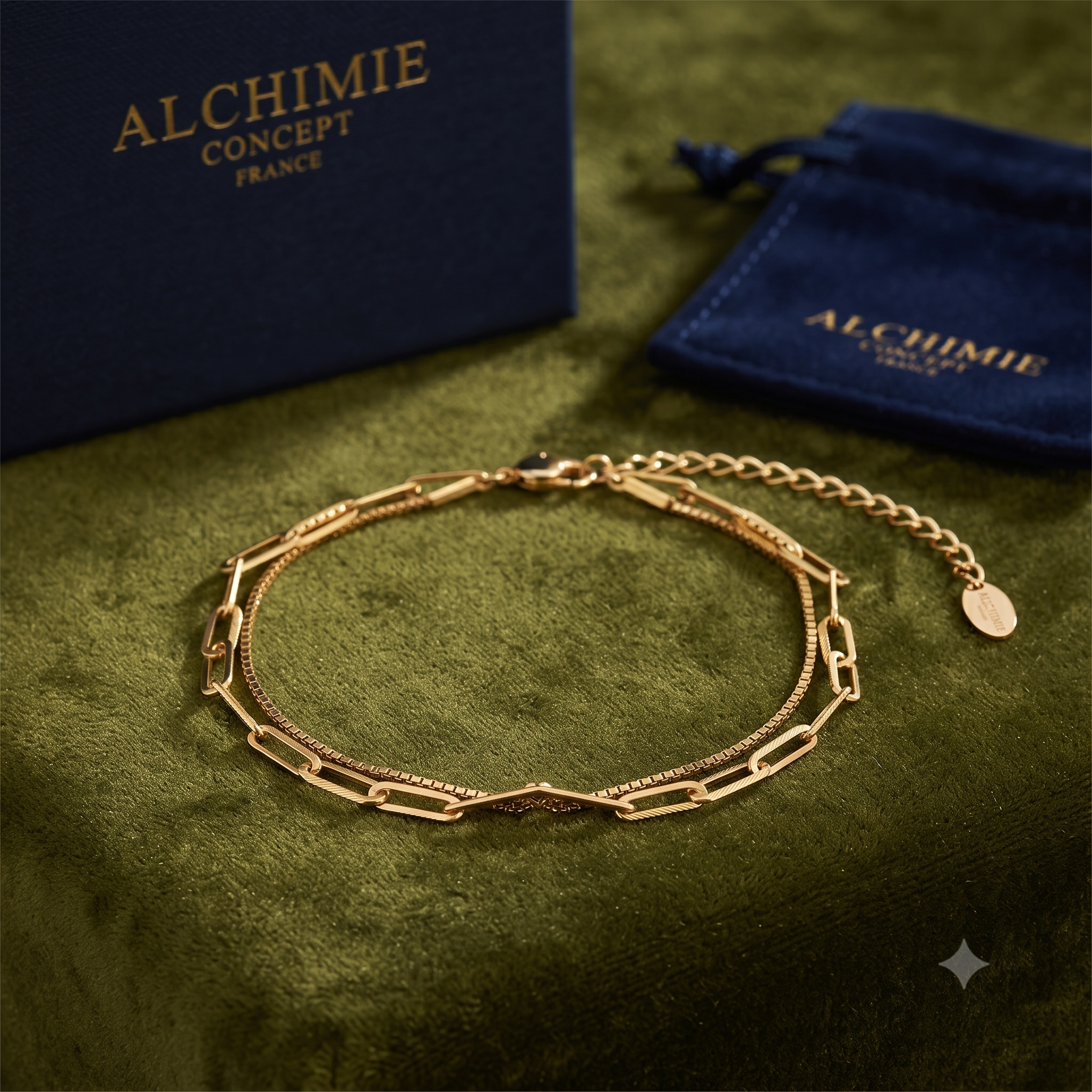 * Bracelet Femme Souple Double Rangs Chaîne Maille Trombone Doré – Plaqué Or 1 Micron | Bijou Élégant