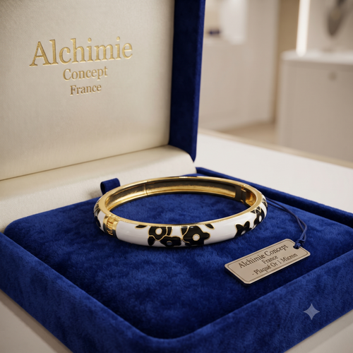 * Bracelet Femme Émail & Plaqué Or 18K – Or 1 Micron Premium | Bijou Luxe Intemporel Élégant