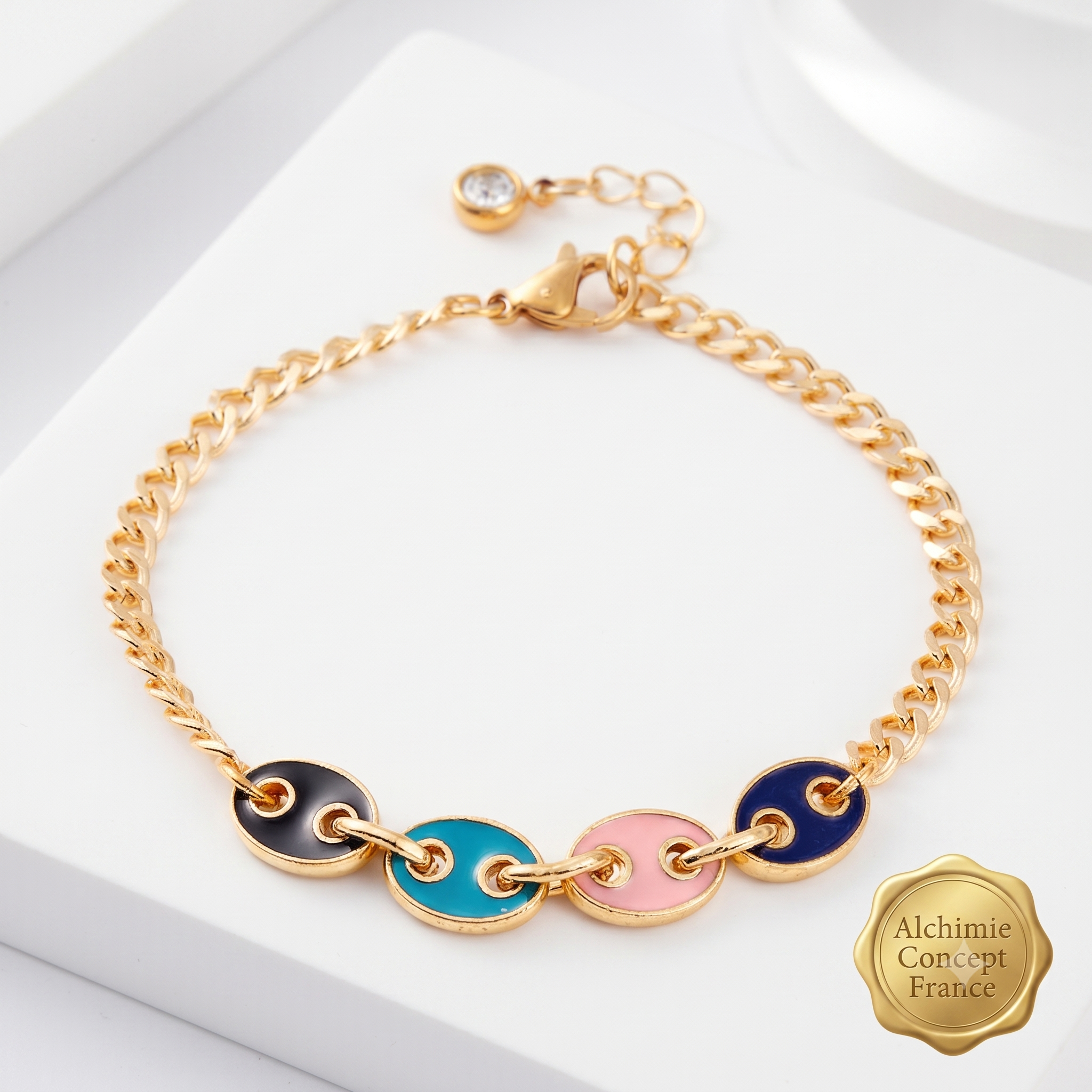 * Bracelet Femme Doré Grain de Café Breloque – Plaqué Or 1 Micron