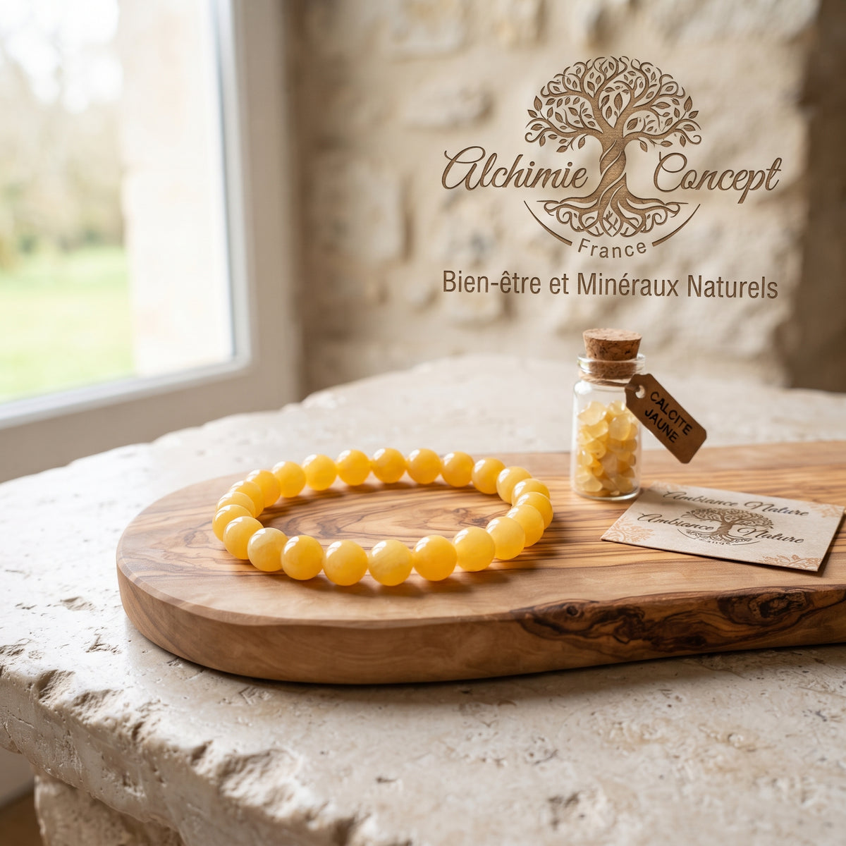 Bracelet Jade Jaune 6 mm – Pierre Naturelle Élastique