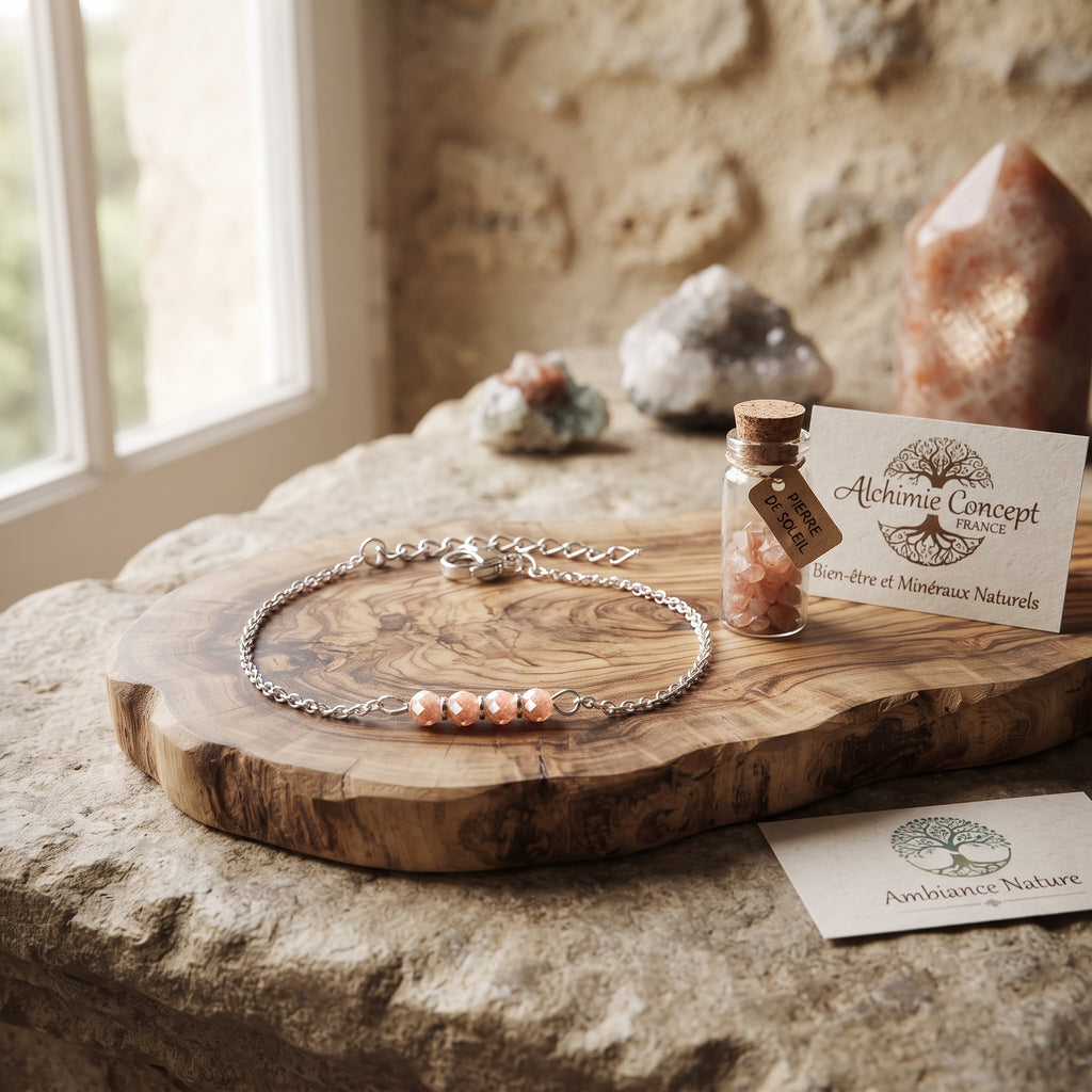 Bracelet Argenté Lignée de Pierres Minérales Marron – Collection Ô NATUREL