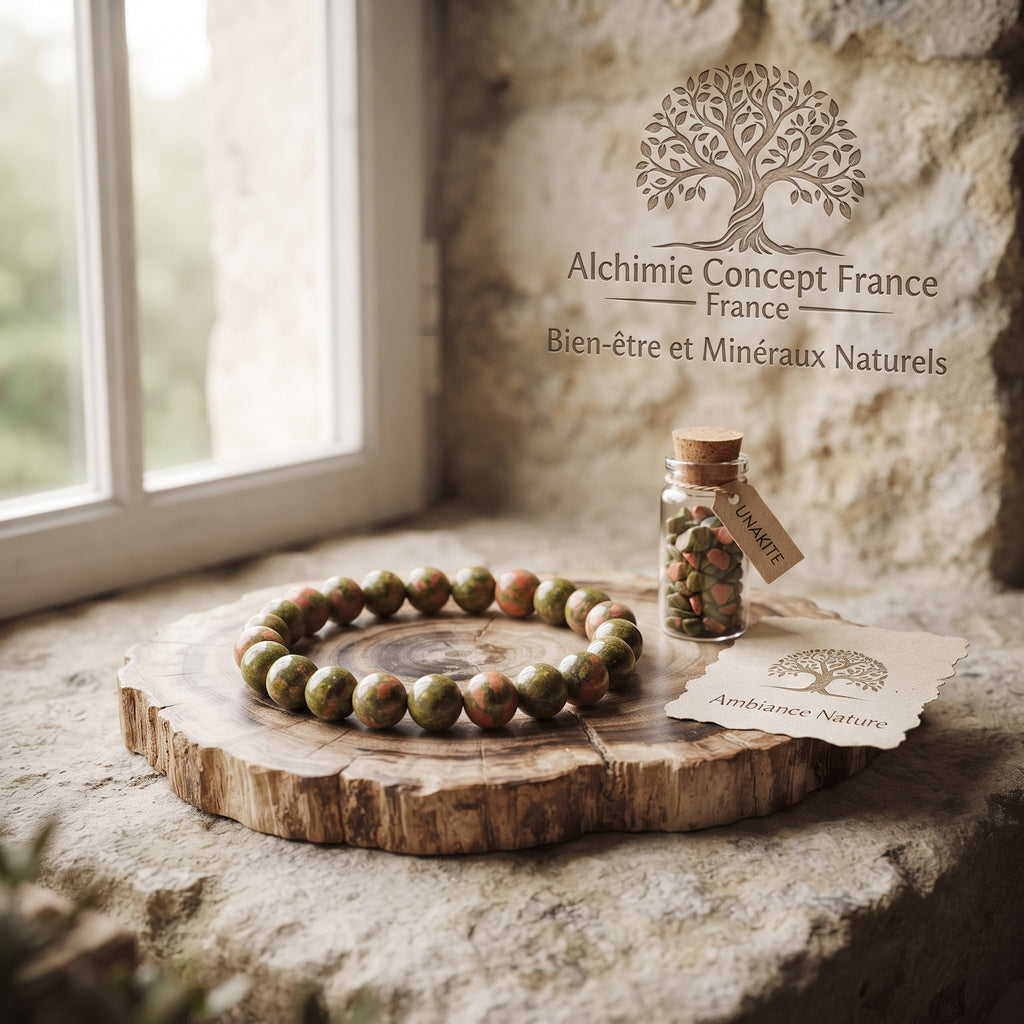 Bracelet Unakite – Pierre Naturelle 5mm – Homme & Femme
