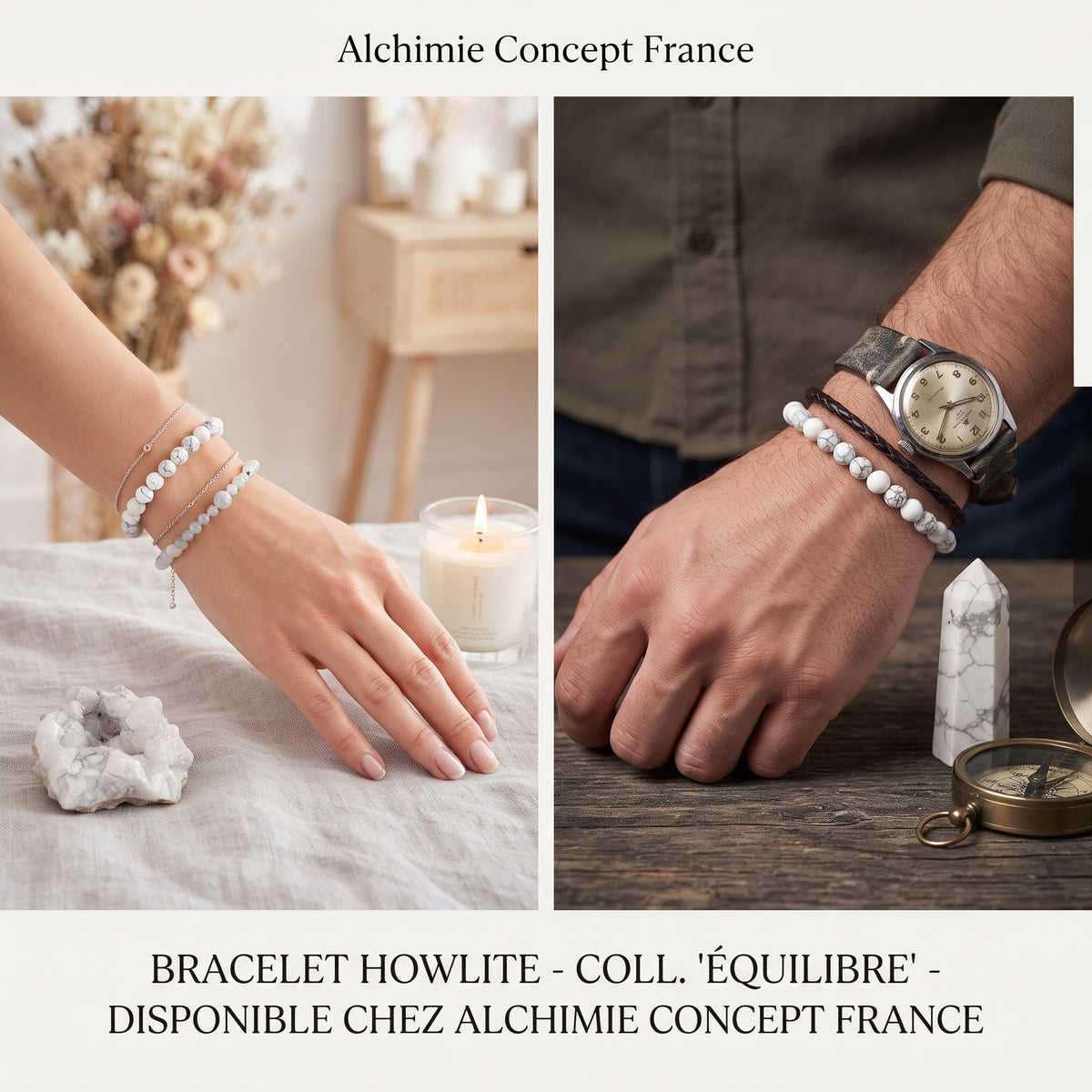 Bracelet Howlite Pierre Naturelle 10 mm – Élastique Unisexe