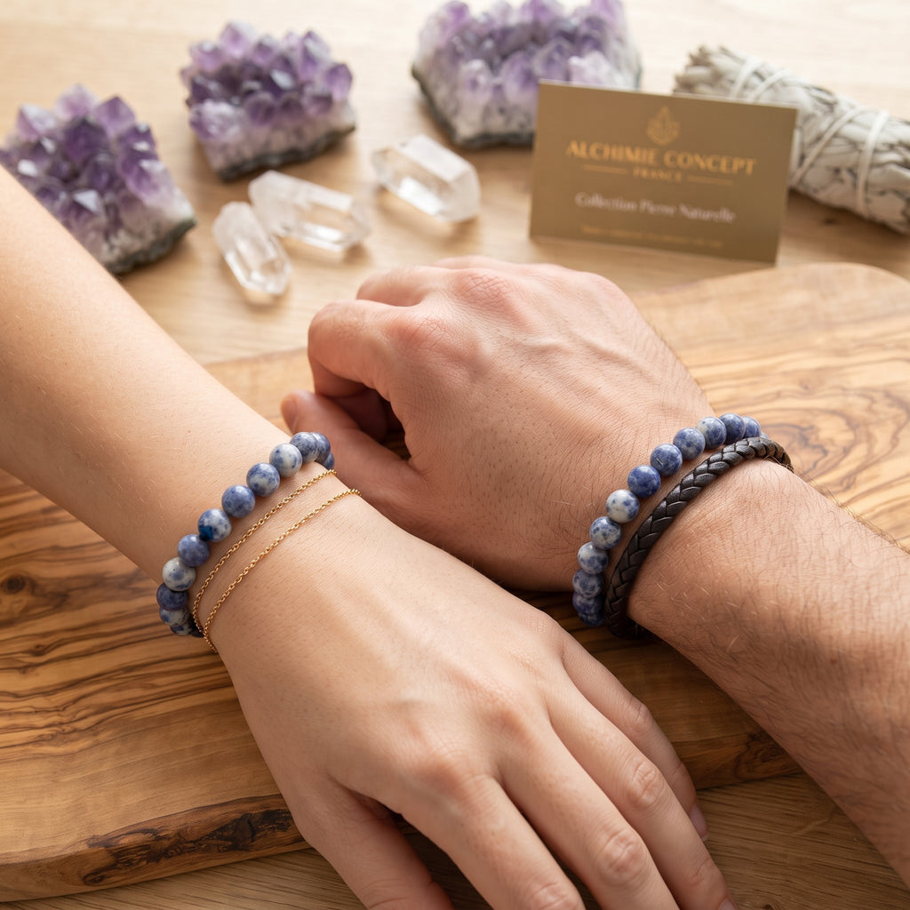 Bracelet Jaspe Taché Bleu Pierre Naturelle 10 mm – Élastique Unisexe