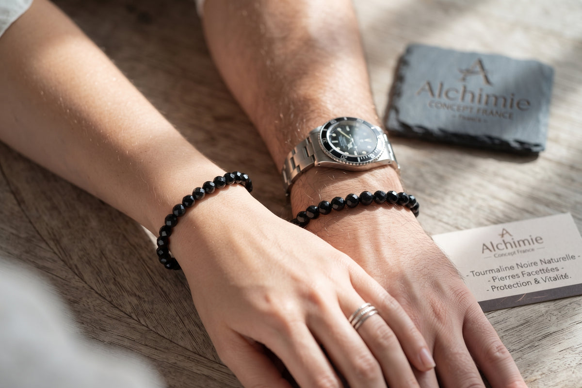 Bracelet Tourmaline Noire Facettée 8 mm – Pierre Naturelle