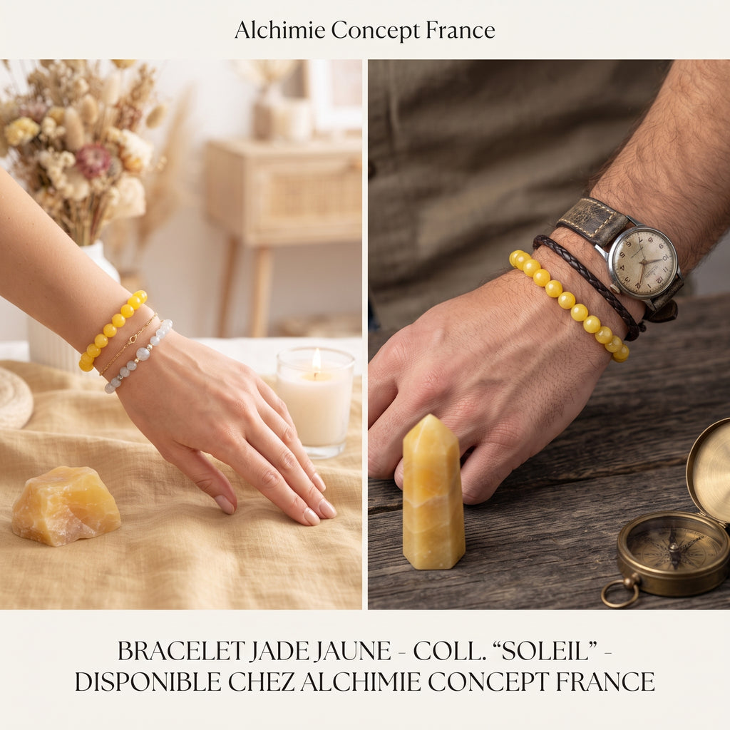 Bracelet Jade Jaune 6 mm – Pierre Naturelle Élastique