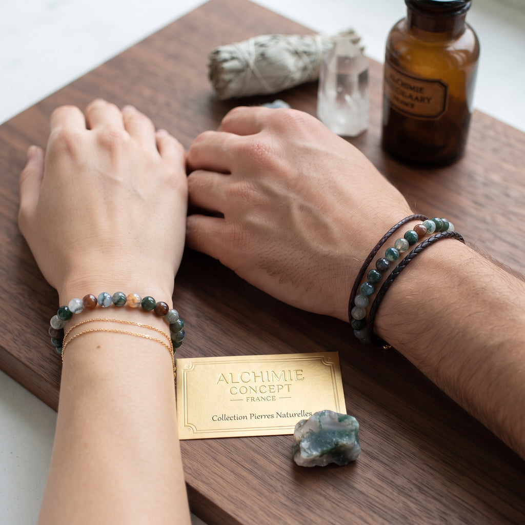 Bracelet Agate Indienne Pierre Naturelle 10 mm – Élastique Unisexe