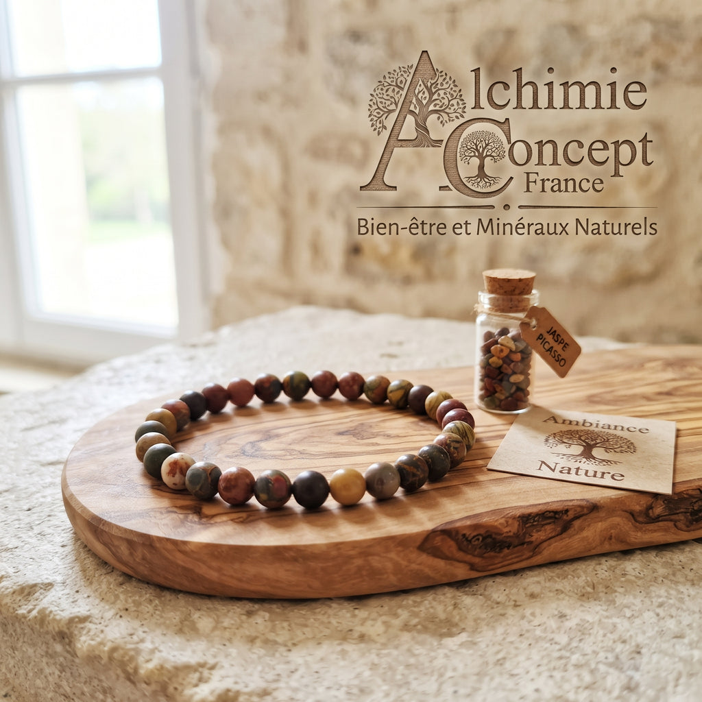 Bracelet Jaspe Picasso Pierre Naturelle 6mm – Homme & Femme