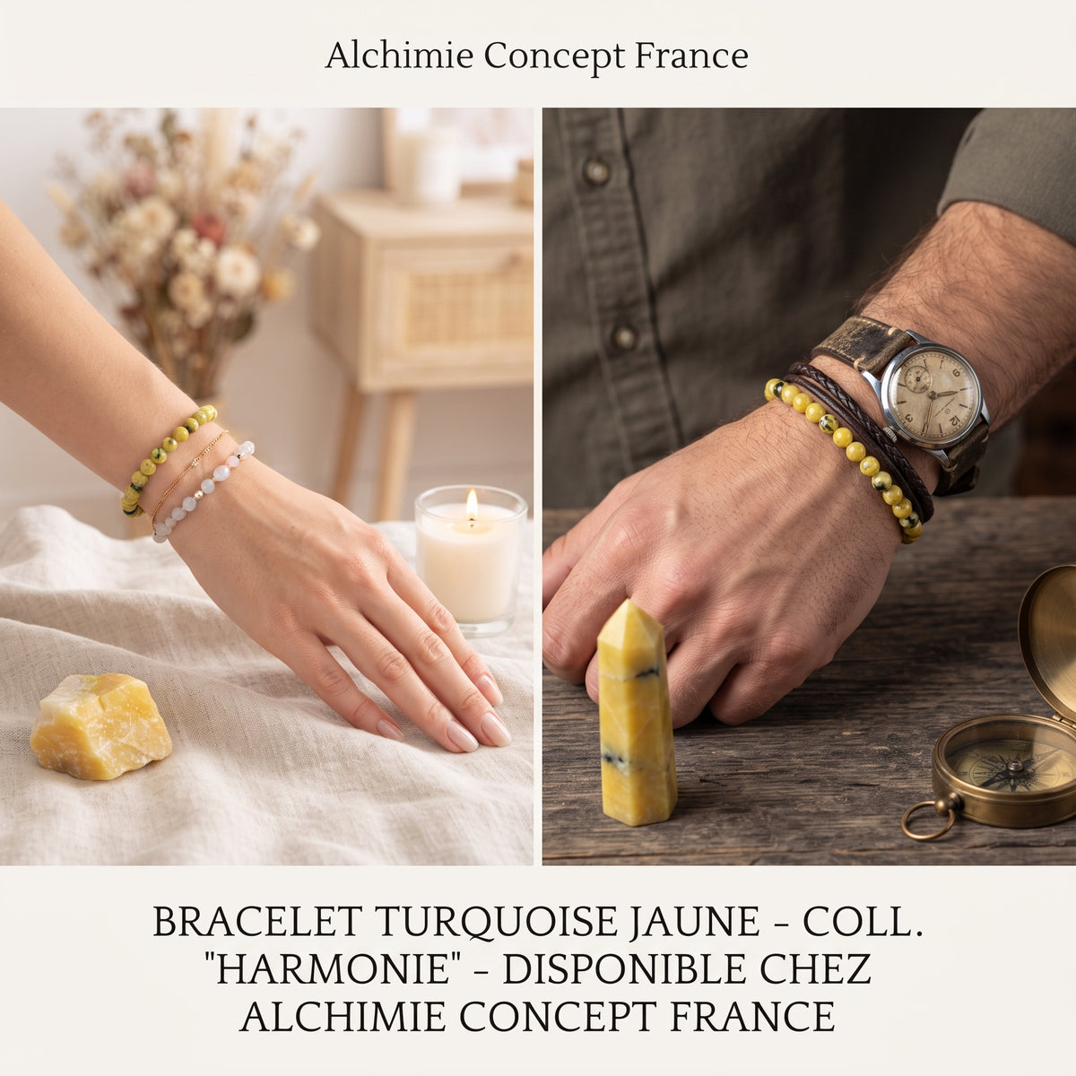 Bracelet Turquoise Jaune – Pierre Naturelle 8mm – Homme & Femme