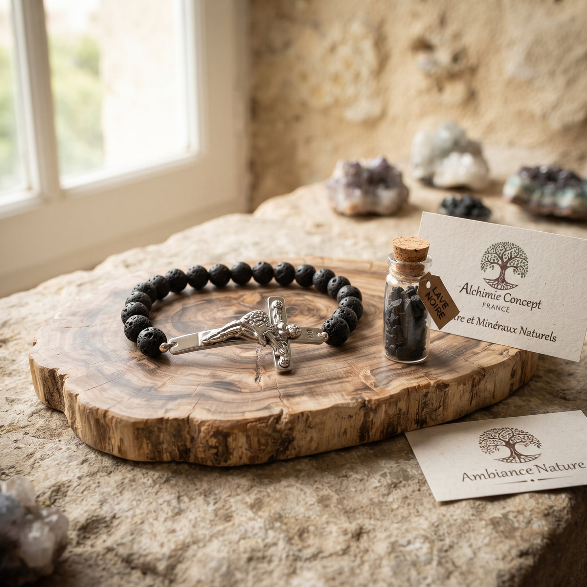 Bracelet Acier 316 Johnny Hallyday – Pierre de Lave Noire
