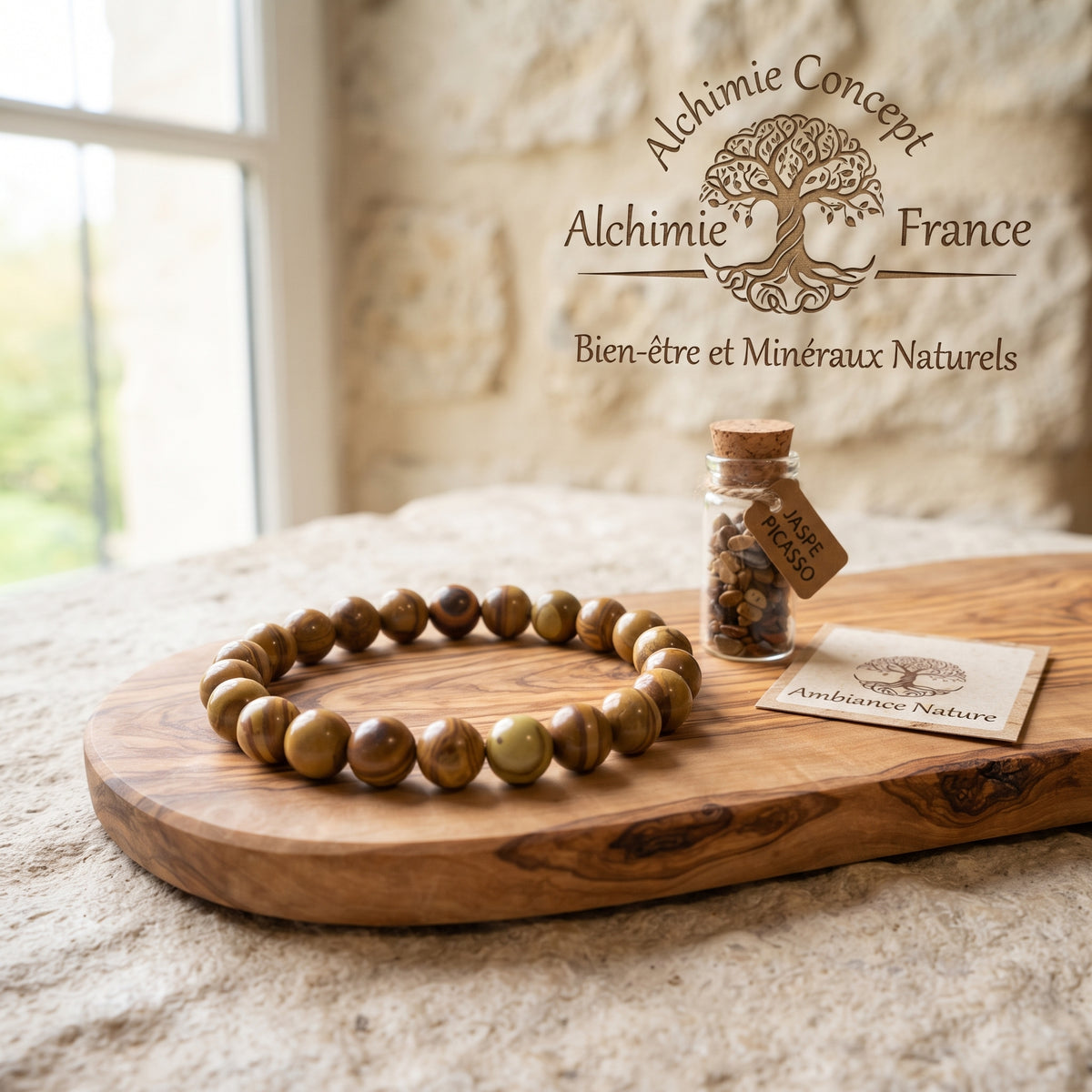 Bracelet Dentelle de Bois 6 mm – Pierre Naturelle Élastique