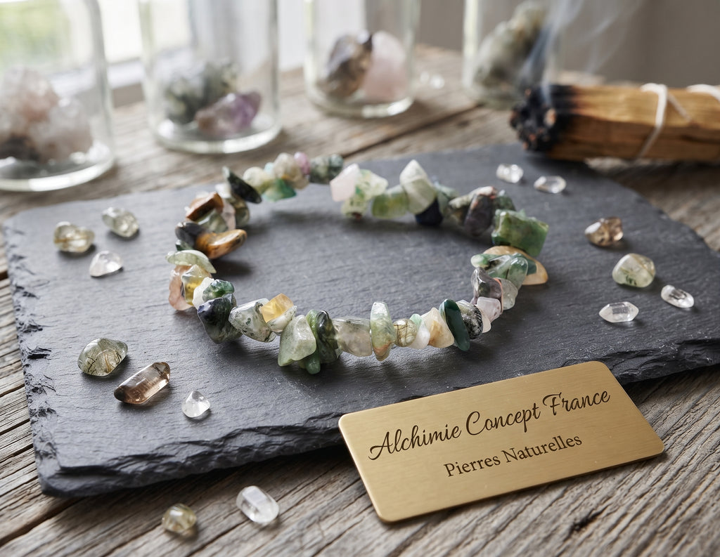 Bracelet Baroque Agate Arbre - Éclats Naturels à Inclusions Dendritiques, Taille Universelle