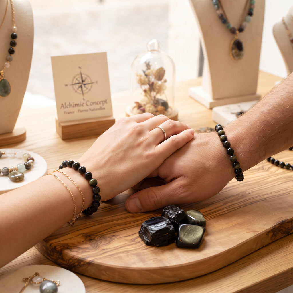 Bracelet Obsidienne Pierre Naturelle 10 mm – Élastique Unisexe