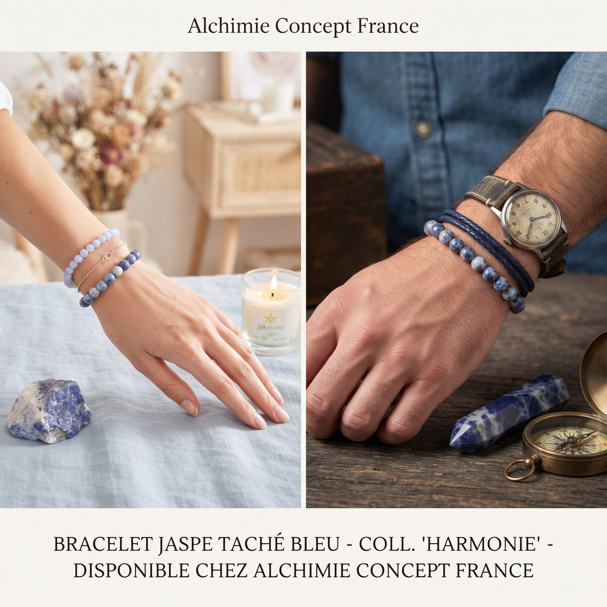 Bracelet Jaspe Taché Bleu Pierre Naturelle 8 mm – Élastique Unisexe