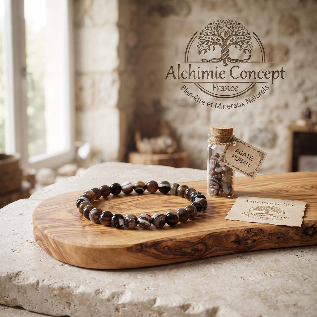 Bracelet Agate Rayée Pierre Naturelle 8 mm – Élastique Unisexe