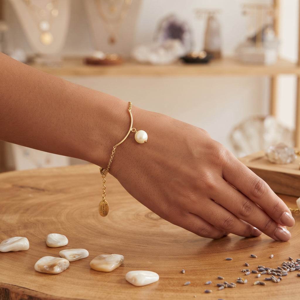 Bracelet Maille Forçat Acier Doré – Coquille de Nacre