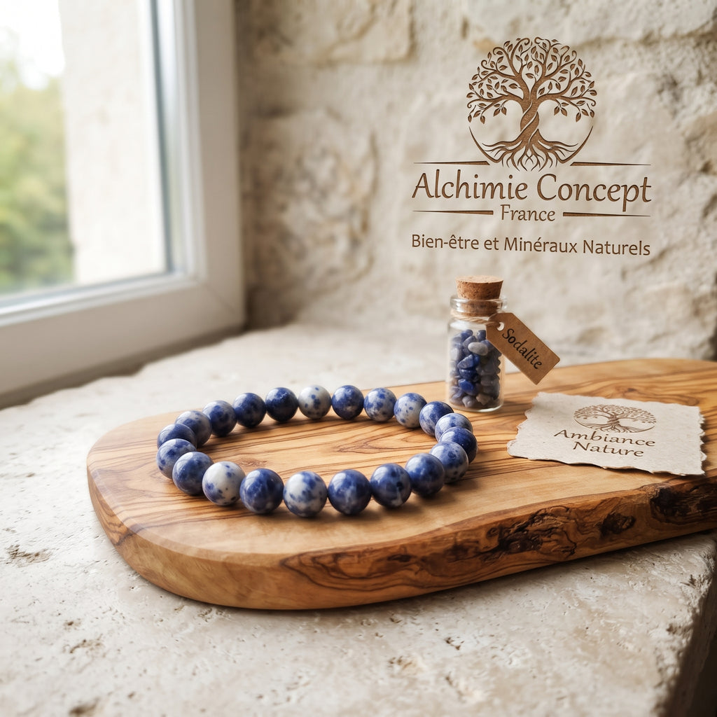 Bracelet Jaspe Taché Bleu Pierre Naturelle 8 mm – Élastique Unisexe