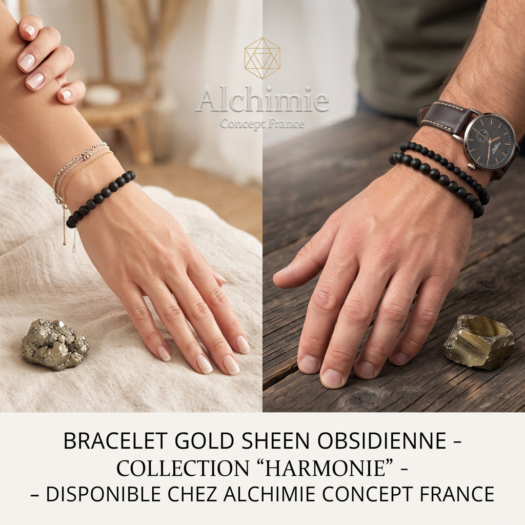 Bracelet Obsidienne Pierre Naturelle 8 mm – Élastique Unisexe
