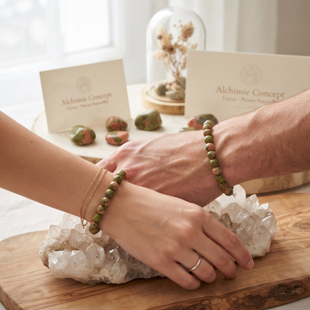 Bracelet Pierre Naturelle Unakite 10 mm – Homme & Femme