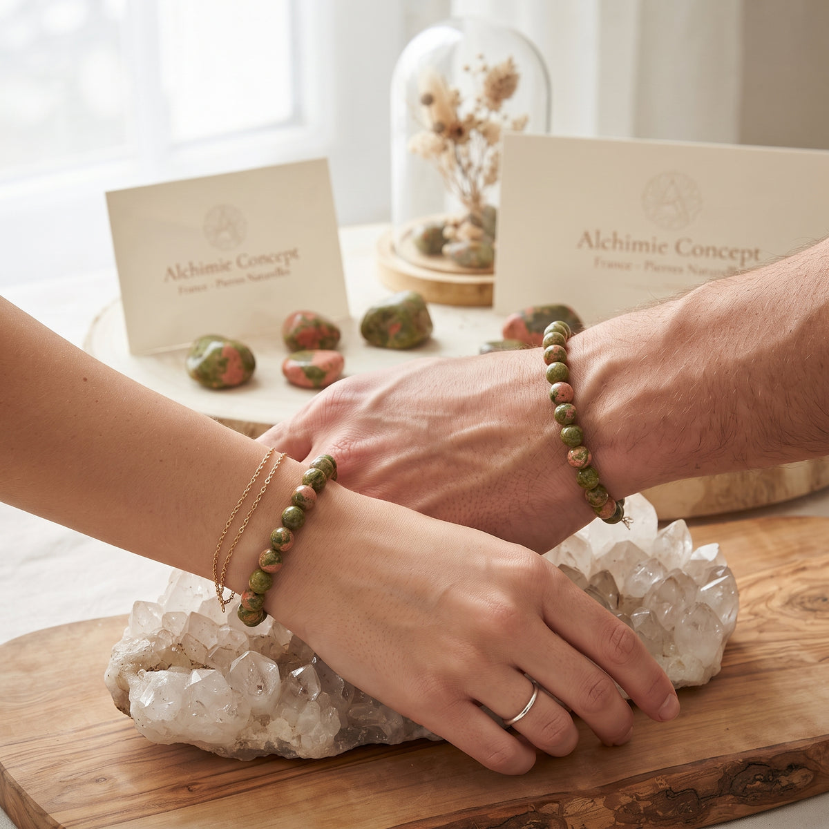 Bracelet Pierre Naturelle Unakite 10 mm – Homme & Femme