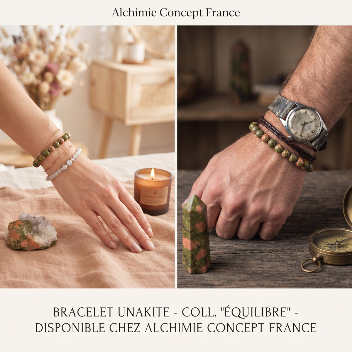 Bracelet Unakite – Pierre Naturelle 5mm – Homme & Femme