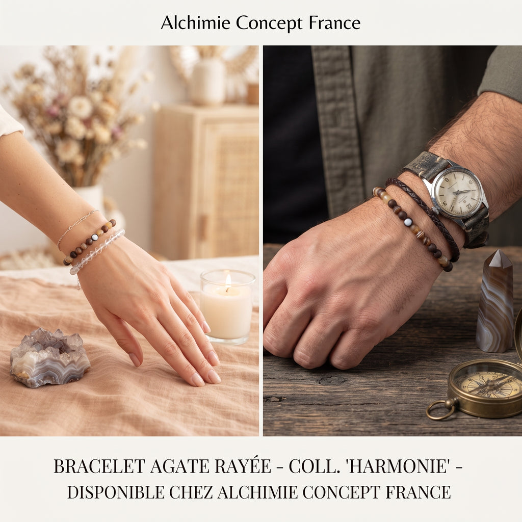 Bracelet Agate Rayée – Pierre Naturelle 6mm – Homme & Femme