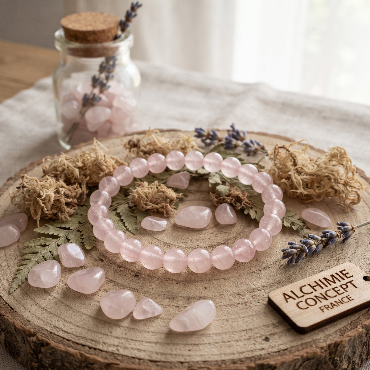 Bracelet Pierre Naturelle Quartz Rose 8 mm – Homme & Femme