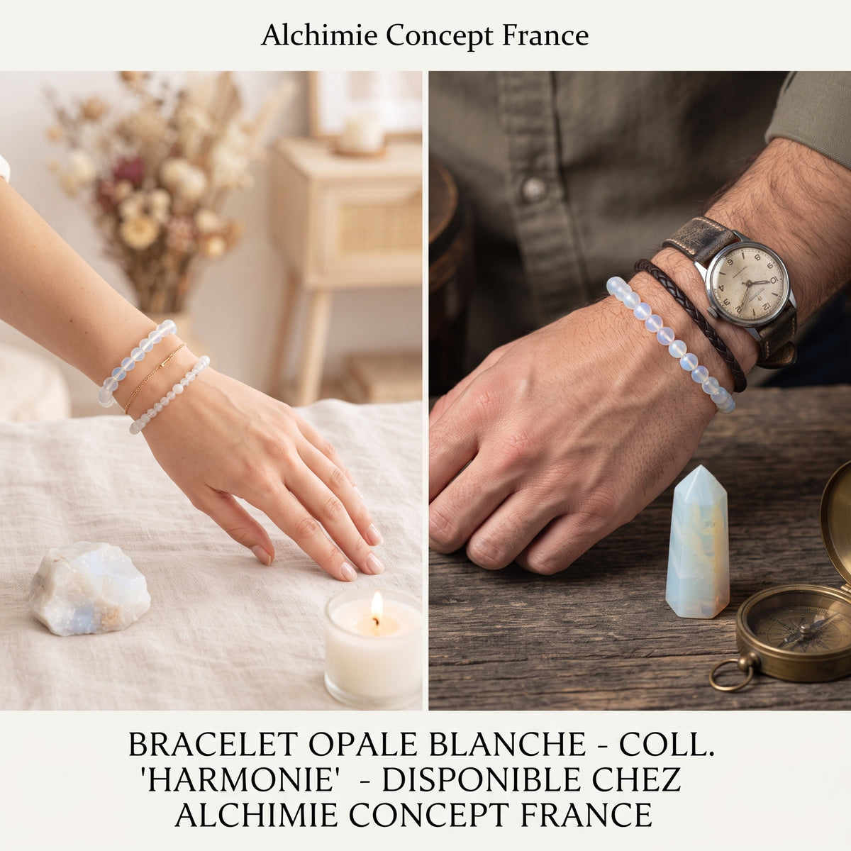 Bracelet Opale Blanche – Pierre Naturelle 6mm – Homme & Femme