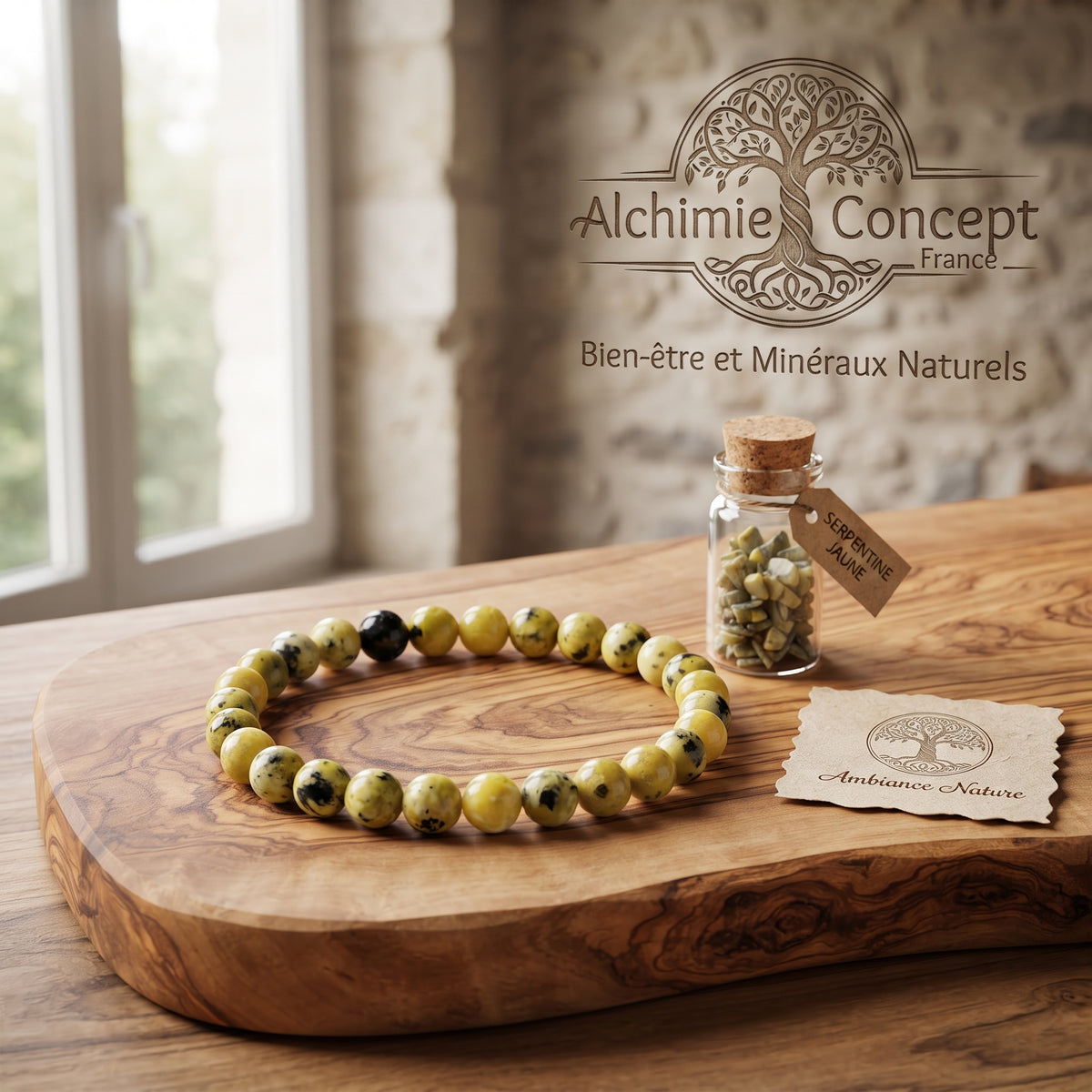 Bracelet Turquoise Jaune – Pierre Naturelle 8mm – Homme & Femme