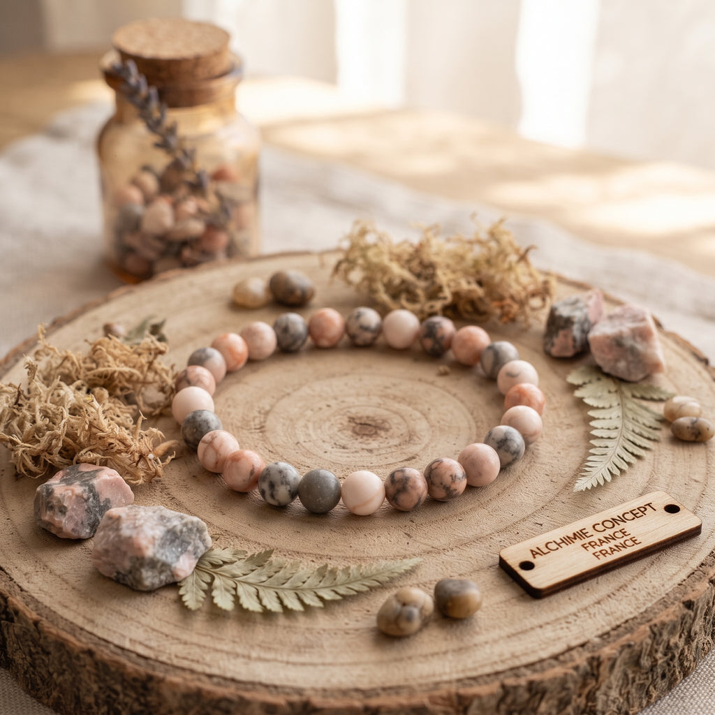 Bracelet Pierre Naturelle Jaspe Zébré Rose 10 mm – Homme & Femme
