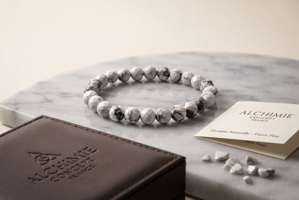 Bracelet Howlite Perles Facettées 8mm