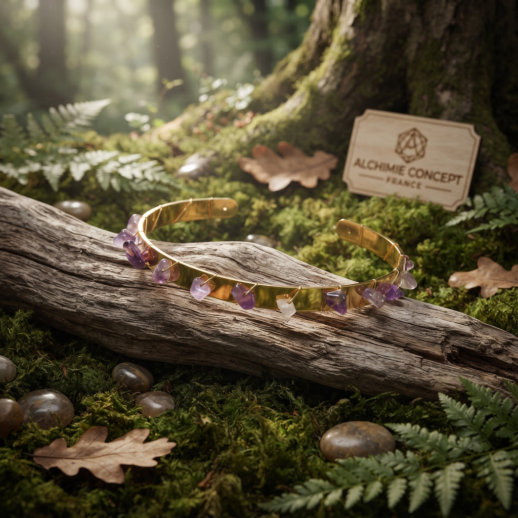Bracelet Femme Jonc Maude – Acier Inoxydable & Améthyste Naturelle