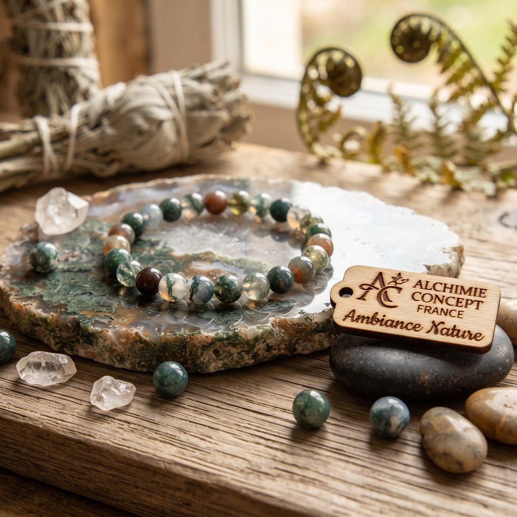 Bracelet Agate Indienne Pierre Naturelle 8 mm – Élastique Unisexe