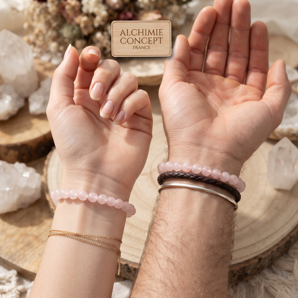 Bracelet Pierre Naturelle Quartz Rose 8 mm – Homme & Femme