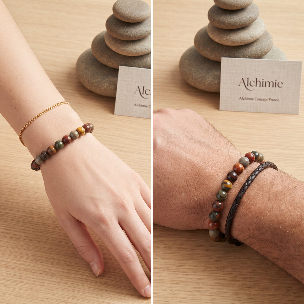 Bracelet Jaspe Picasso Pierre Naturelle 8mm – Homme & Femme