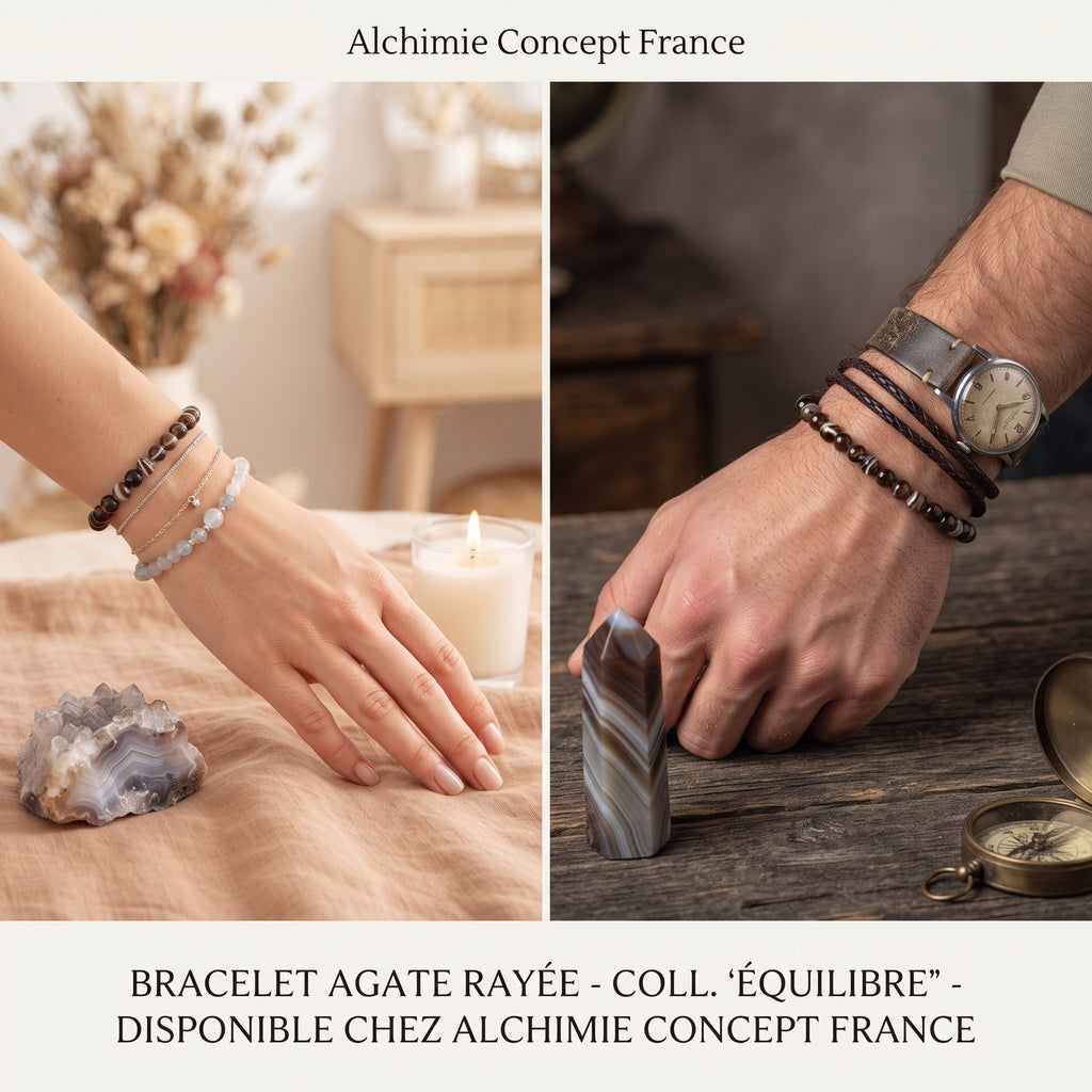 Bracelet Agate Rayée Pierre Naturelle 8 mm – Élastique Unisexe