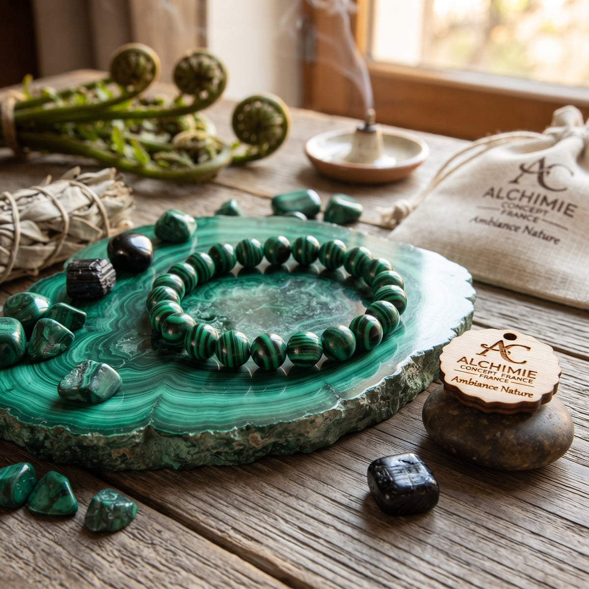 Bracelet Malachite Pierre Synthétique 10 mm – Élastique Unisexe