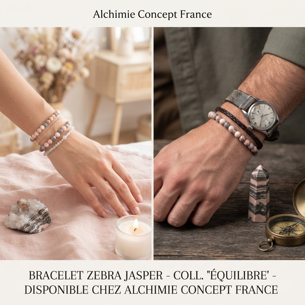 Bracelet Jaspe Zèbre Rose Pierre Naturelle 8 mm – Élastique Unisexe