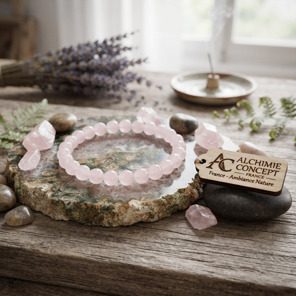 Bracelet Quartz Rose Pierre Naturelle 10 mm – Élastique Unisexe