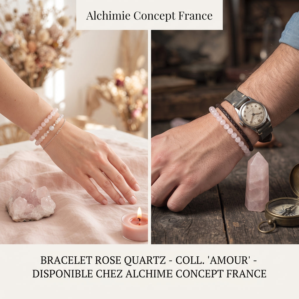 Bracelet Quartz Rose Pierre Naturelle 10 mm – Élastique Unisexe