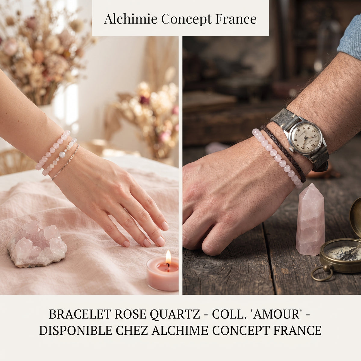 Bracelet Quartz Rose Pierre Naturelle 10 mm – Élastique Unisexe